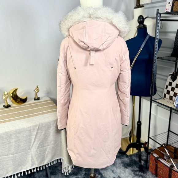 EUC Moose Knuckles Dusty Rose Pink Stirling Parka Jacket w/ Blue Fox Fur Trim - Picture 12 of 17